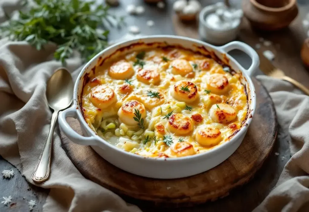 Poireaux fondants, Saint-Jacques moelleuses et gratin croustillant : le plat qui va envoûter toute la tablée