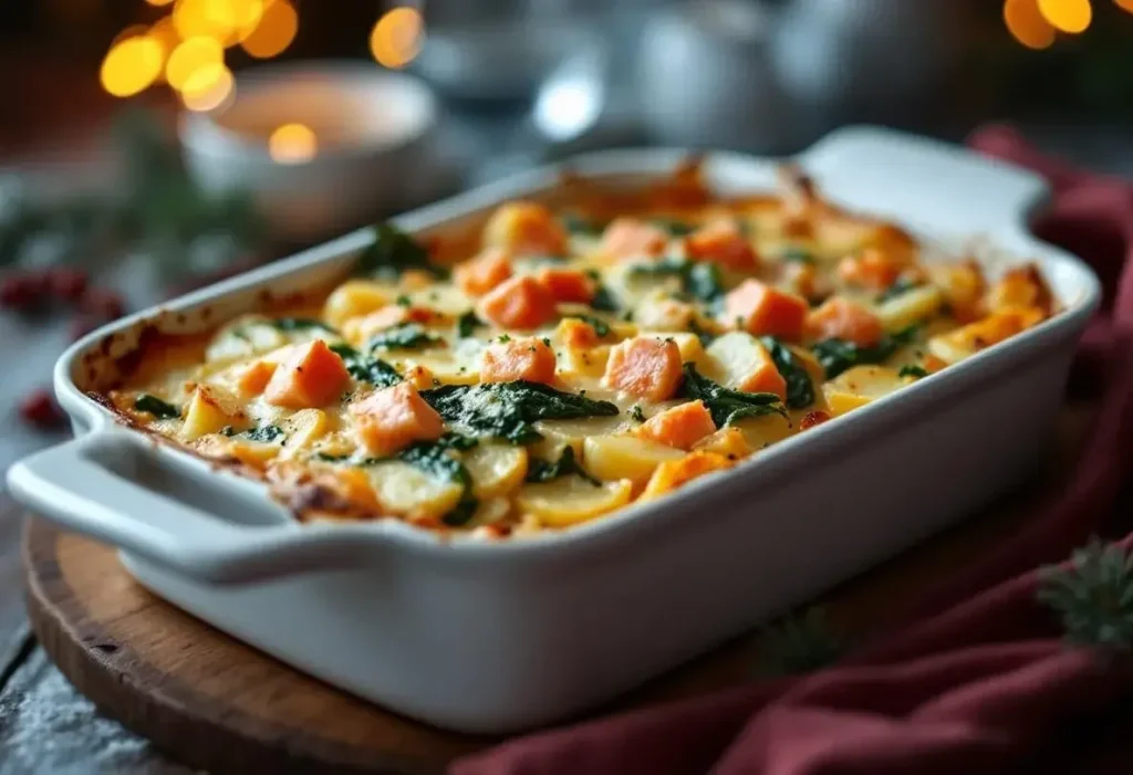 Un plat d’hiver ultra crémeux pour Noël qui fait l’unanimité : pommes de terre, saumon frais, épinards et gratin bien doré
