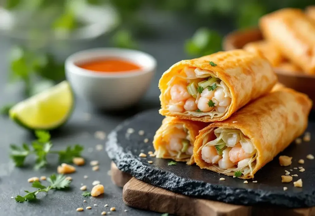 Pâtés impériaux croustillants (egg rolls) aux crevettes et au chou nappa